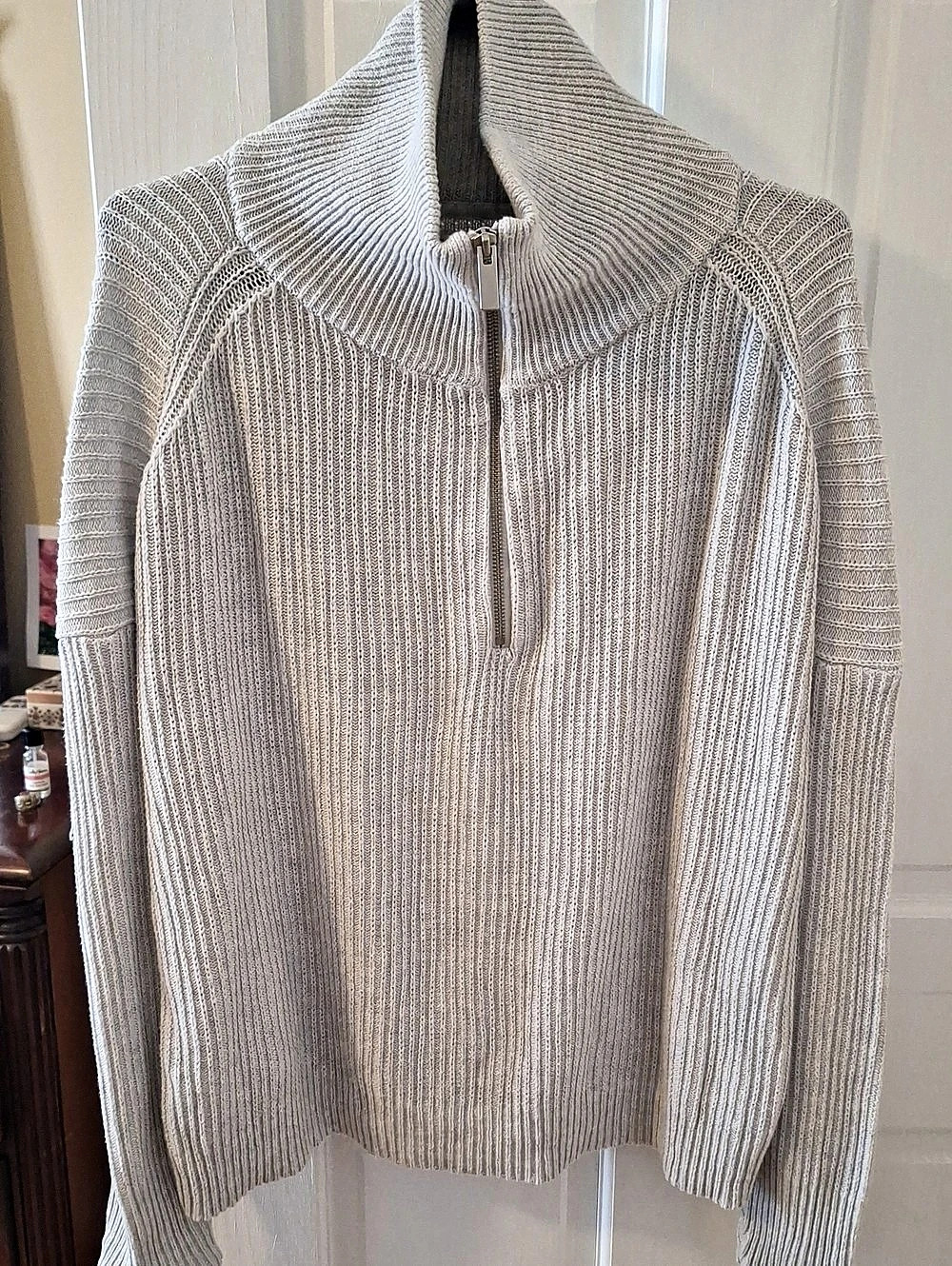 Rachel Zoe Cowl Neck Quarter Zip Gray Size Large Like New
